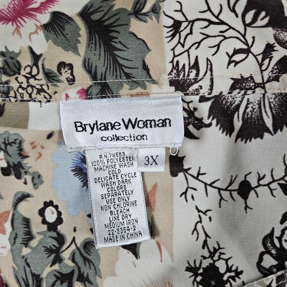 Womens Brylane Woman Collection Patchwork Pattern Long Sleeve Button Top 3X - Picture 4 of 11